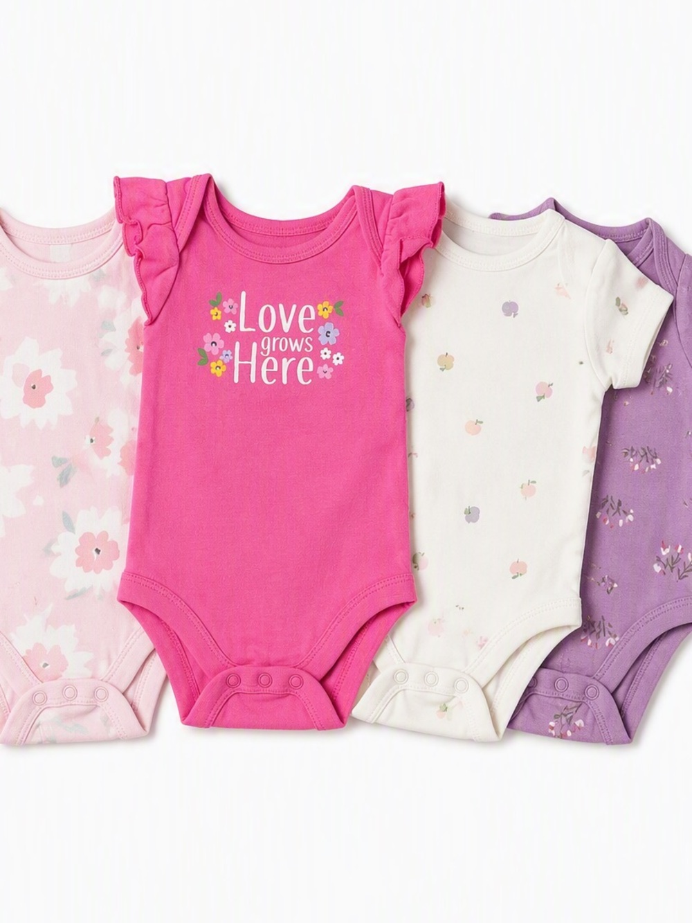 Pastel Floral Love Grows Here Bodysuit Bundle Pink Purple 4pc 0-3M